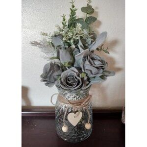 New Faux Flowers with Vase,Artificial Silk Roses in Vase, Fake Plant Eucalyptus